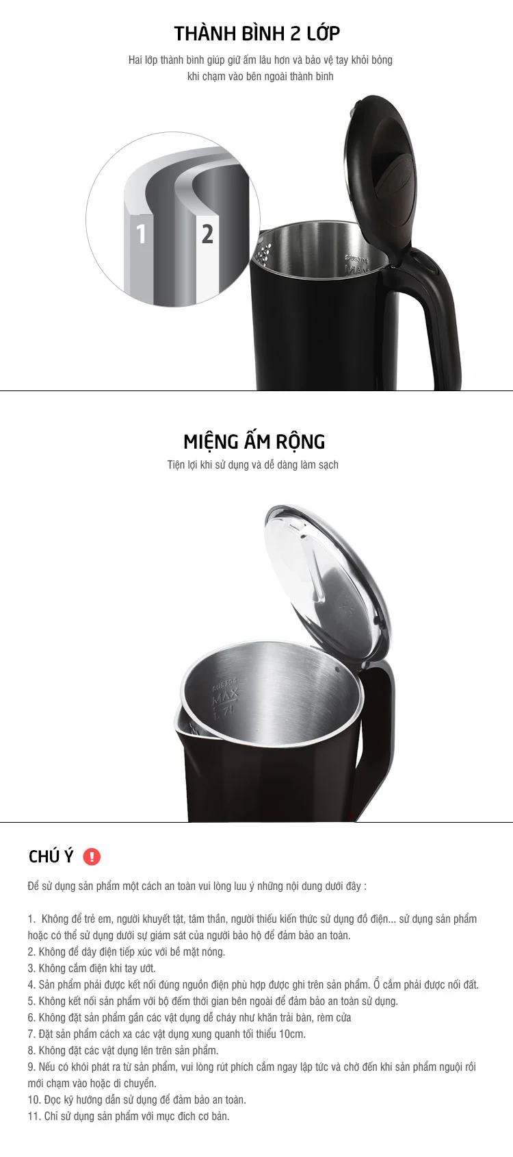 Ấm đun nước dùng điện bằng thủy tinh Lock&Lock
