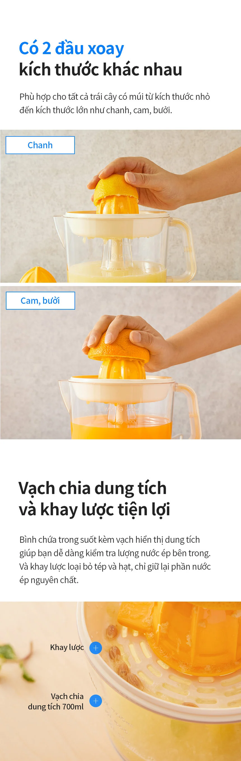 Máy vắt cam LocknLock 0.7L xoay ép 2 chiều cho nhiều nước cam - EJJ231