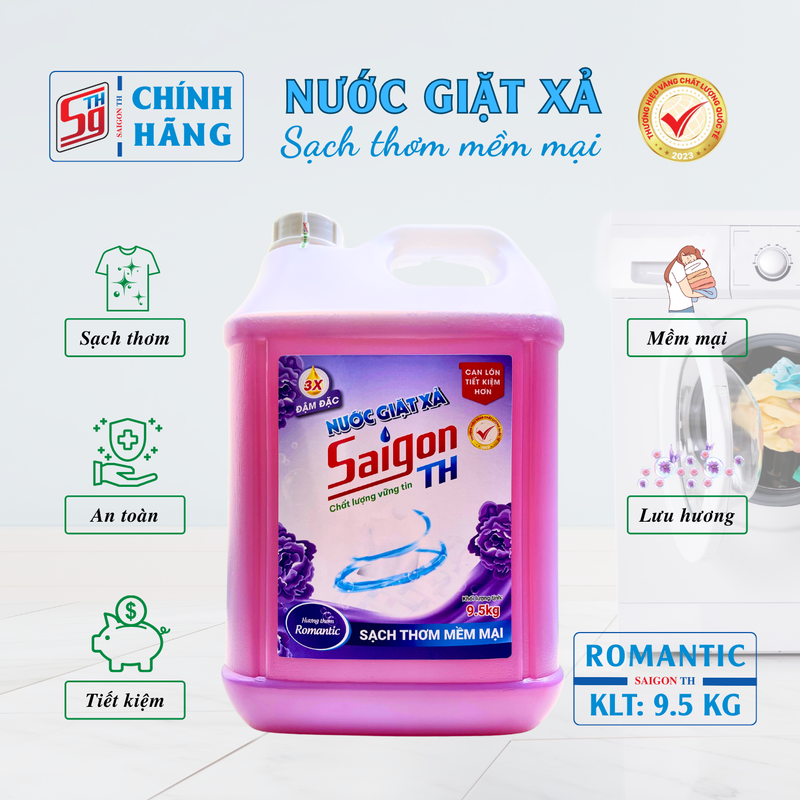 Nước giặt xả Saigon TH 9.5kg hương thơm Romantic