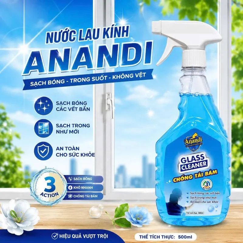 Nước Lau Kính Anandi Đa Năng Chai 500ml Chống Bám Bụi Hiệu Quả Sạch trong suốt, không tỳ vết