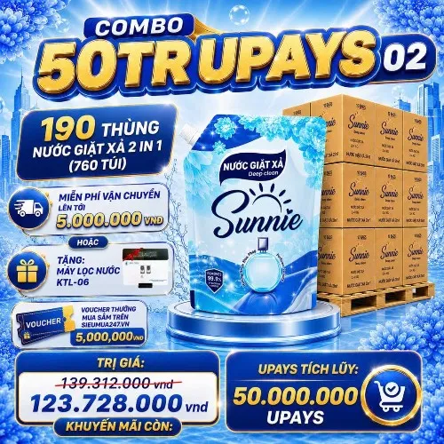 FREESHIP TỐI ĐA 5 TRIỆU- COMBO 02 - 190 THÙNG  NƯỚC GIẶT XẢ SUNNIE DEEP CLEAN 2IN1 ( 3,4 KG)