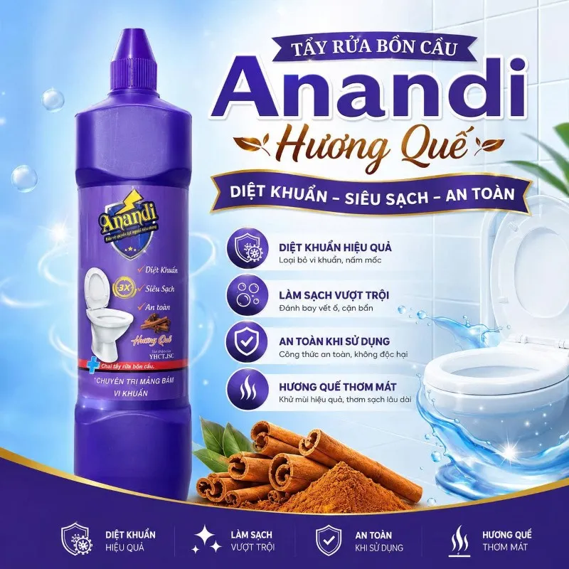Nước Tẩy Bồn Cầu Anandi - Chai 960ml diệt khuẩn - Tiện lợi, đa năng, Sạch Bóng Mọi Vết Ố