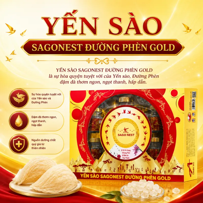YẾN SÀO SAGONEST ĐƯỜNG PHÈN GOLD - HỘP QUÀ 6 LỌ