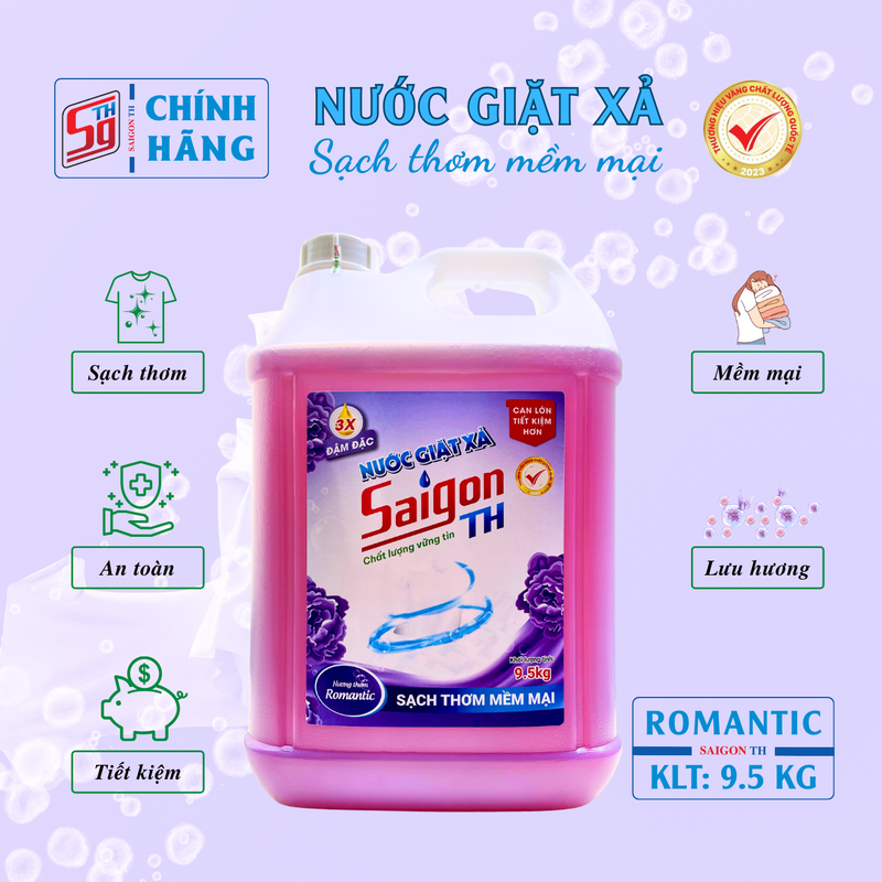 Nước giặt xả Saigon TH 9.5kg hương thơm Romantic