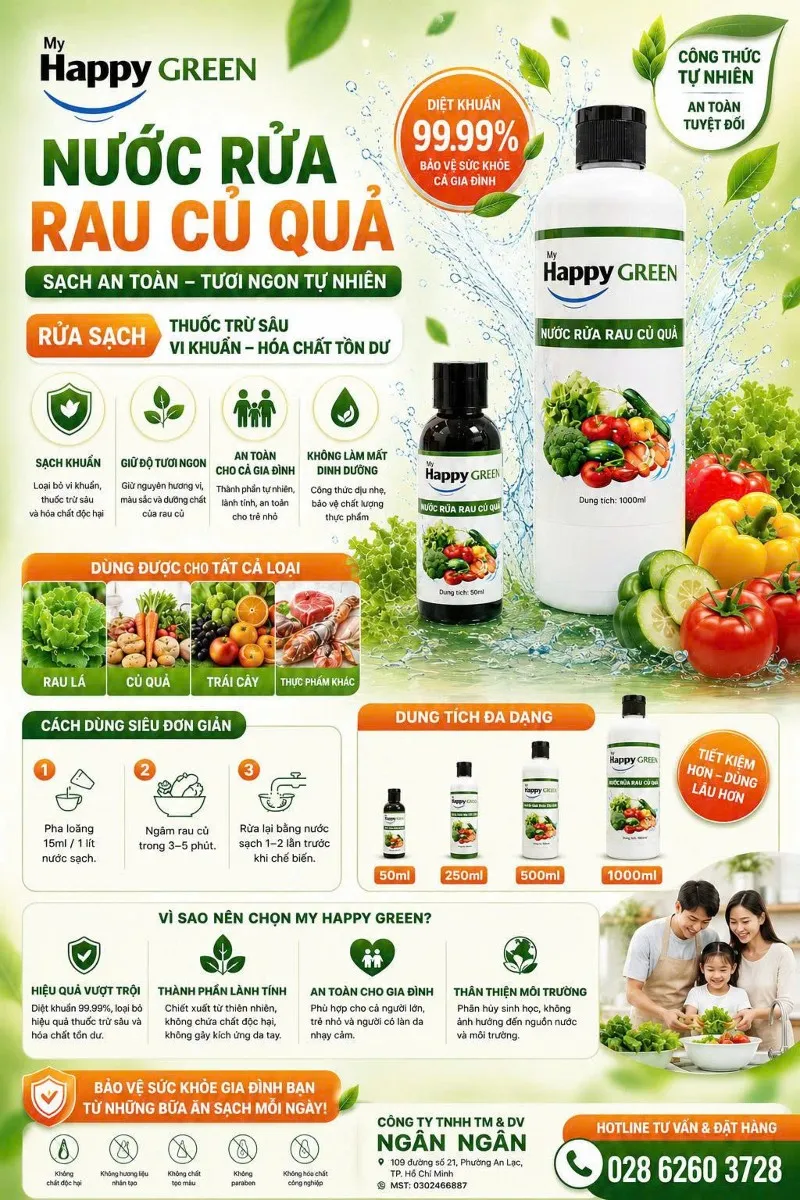 NƯỚC RỬA RAU CỦ QUẢ - HAPPY GREEN